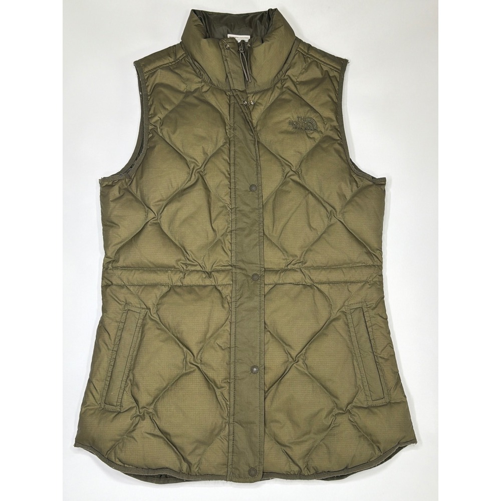 The North Face Womens Quilted Down Vest Olive Green Size Small Snap Front Pocket
